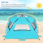 WolfWise 4-5 Person Beach Tent with UPF 50+ Sun Protection, Portable Ventilated Beach Shade Canopy with Extended Porch, Easy Setup & Windproof Design, Large, Blue