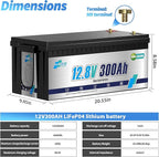 12V 300Ah LiFePO4 Battery, Built-in 200A BMS Lithium Marine Batteries, 5000+ Cycles 3840Wh Lithium Iron Phosphate Goldf cart Battery, Perfect for RV, Solar System, Trolling Motor, Camping