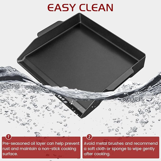 Cast Iron Griddle Gas Grill Pan Insert for Weber Charbroil Nexgrill Replacement Parts Universal Stove Top Flat Charcoal Cooking Plate Outdoor Camp Tailgating Teppanyaki Accessory 17" x 13"
