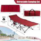 Goplus Camping Cot, Folding Camping Cot with Mattress, Pillow, Carry Bag, Storage Pocket, Camping Bed Military Cot for Home Office Nap Hiking, Heavy-Duty Portable Sleeping Cot for Adults Kids (Wine)