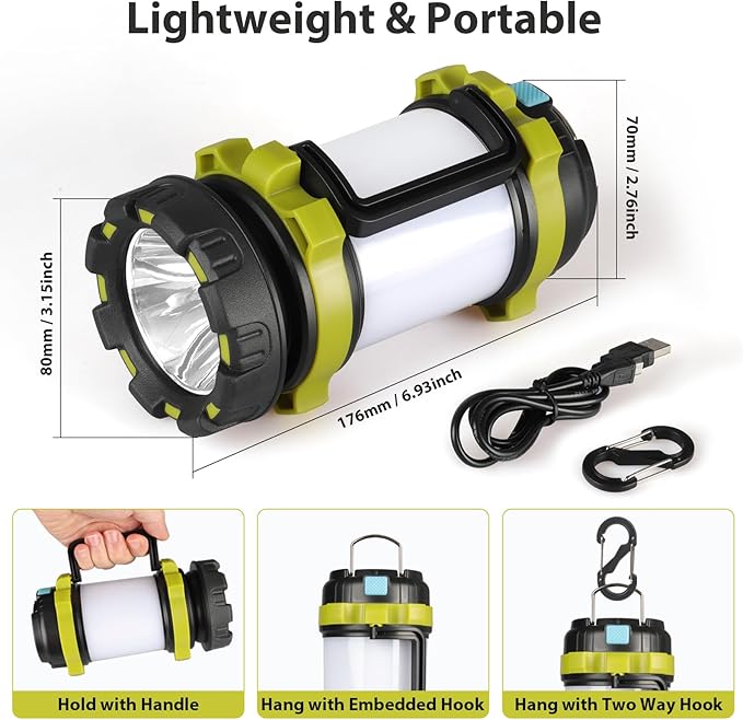 1 Pack Camping Lantern, Outdoor LED Camping Light, Rechargeable Flashlights with 1000LM, 6 Modes, IPX5 Waterproof Portable Emergency Camp Light for Hurricane Survival - Green