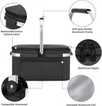 ALLCAMP Picnic Basket - 2 Ice Box Included 32L Insulated Cooler, Thickening Foldable Picnic Basket with Removable Baskets & Sewn-in Frame, Basket for House Warming Gifts New Home(Black)