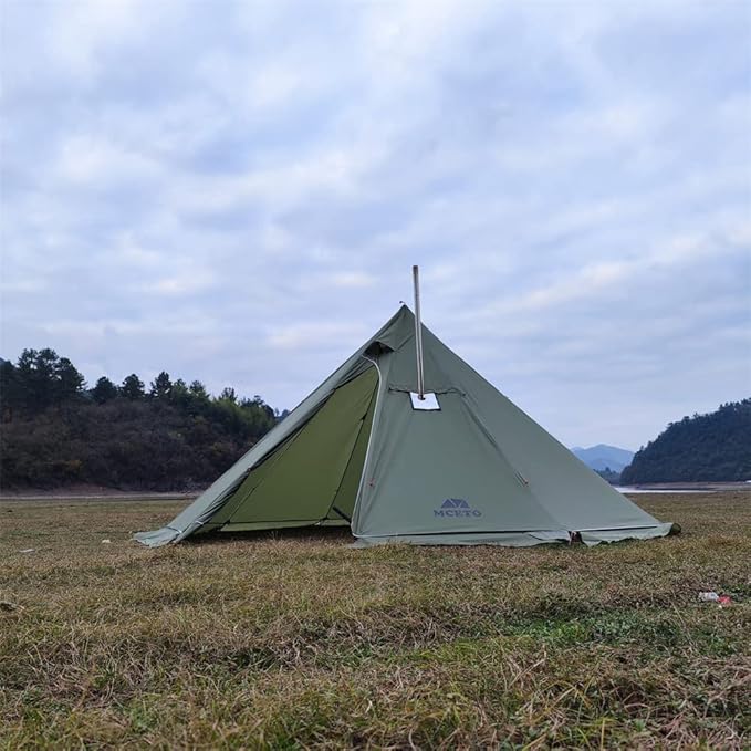 Tipi Hot Tent with Fire Retardant Stove Jack for Flue Pipes, 5~8 Person, Teepee Tents for Family Team Outdoor Backpacking Camping Hiking