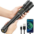 Rechargeable Flashlight 10,000 High Lumens, 70W XHP360 LED Super Bright Tactical Zoomable Flashlights with USB Output, Large Capacity Powered Waterproof Flash Light for Emergencies, Camping, Hunting