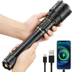 Rechargeable Flashlight 10,000 High Lumens, 70W XHP360 LED Super Bright Tactical Zoomable Flashlights with USB Output, Large Capacity Powered Waterproof Flash Light for Emergencies, Camping, Hunting