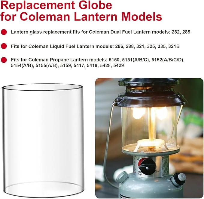 Lantern Glass Replacement for Coleman Lanterns Glass Globe Compatible with Coleman Propane Lantern glass,for Coleman 288 Lantern Globe for Coleman Lantern Globe Replacement for Coleman Lantern Parts