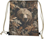 Upetstory Forest Bear Drawstring Backpack Camo String Trainer Bag Gym Cinch Sackpack Lightweight Beach Travel Storage Pouch for Outdoor Hiking Cycling Running Office Play Shopping