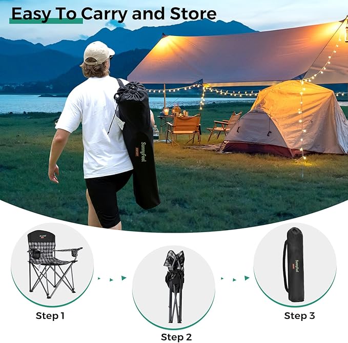 SUNNYFEEL Oversized Folding Camping Chair 800 LBS Heavy Duty for Big Tall People Red Padded Portable Collapsible Chairs with Armrest Cup Holder & Pocket for Outdoor Travel Picnic Camp Sports