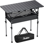 Anbte 3ft Aluminum Roll Top Camping Table, 2 Adjustable Height Camping Table Folding with Storage Net & Bag Lightweight Roll Up Table for Indoor Outdoor Backyard BBQ Patio Picnic, 32.2” X 16”, Black