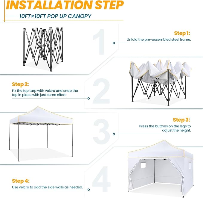 COBIZI 10x10 Pop Up Canopy Tent Commercial Heavy Duty Instant Canopy with 4 Sidewalls, UV 50+ Silver Coated Waterproof Vendor Gazebo, Portable Shelter with Carry Bag, Event Tent for Parties, White