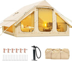 Inflatable Tents for Camping, Blow Up Tent with Hand Pump, Easy Setup Inflatable Hot Tent with Stove Jack, Waterproof Oxford Air Glamping Tents for Camping Adult 4 Person Upgrade Version