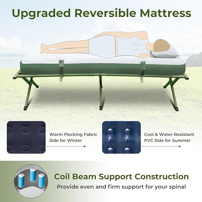 LDAILY Camping Tent Cot, 5 in 1 Off Ground Elevated Tent with Air Mattress, Sleeping Bag & Pillow, Folding Camping Cot Combo with Carrying Bag for Outdoor Hiking, RV, Picnic, Field Backyard (1 Person)