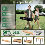 KingCamp 4-Fold Bamboo Camping Table with Serrated Adjustable Legs (16.5" to 27.6"), Heavy-Duty Aluminum Frame & Carry Bag for Outdoor, RV, Picnic, Beach