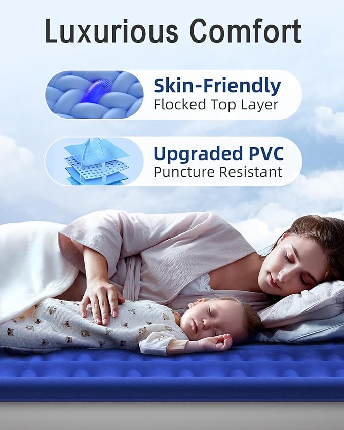 Queen Air Mattress with Built in Pump Luxurious Comfort Raised Inflatable Mattress Queen Airbed Blow Up Mattress for Home and Guests Air Bed 2 Mins Fast Inflate/Deflate 660 lbs Max