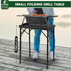 2ft Folding Grill Table, Adjustable 3 Heights Portable Picnic & Camping Outdoor Table for BBQ, Garden, Patio, Tailgate & Travel — Compact, Sturdy, Easy to Store, 23.62" x 15.74", Black