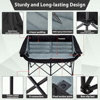 Oversized Double Camping Chair, Folding Loveseat Camping Couch with Pocket, Cup Holder and Carry Bag, Heavy Duty Portable Camping Chairs for Adults, Fishing, Sports, Trip, up to 660lbs, Black