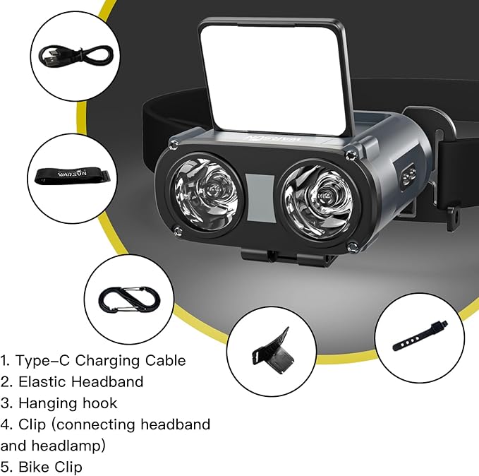 WARSUN Rechargeable Fishing Headlamp – 800 Lumens LED Headlight with 90° Adjustable COB Panel, Motion Sensor, 5 Modes, Ideal for Night Fishing, Camping, Hiking, Emergency