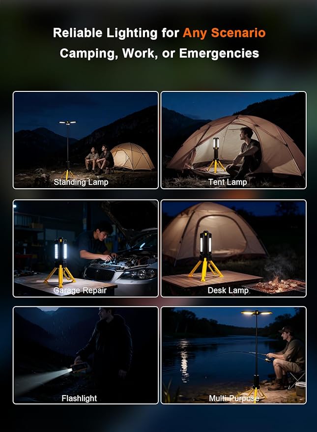 Rechargeable Telescopic Camping Light, 15000mAh Collapsible Lantern with 270° Rotation & Dimming, Portable Flashlight, Waterproof Tent Light for Outdoor Camping, Hiking, Barbecue, Fishing & Emergency