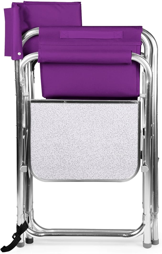 PICNIC TIME Sports Chair with Side Table and Armrest Caddy, Lightweight Aluminum Folding Outdoor Camping Chair for Adults, Portable Director Style Lawn Seating with Pockets & Carry Strap, (Purple)