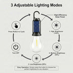 MODOAO 4 Pack Solar LED Camping Light, Rechargeable Outdoor Tent Lantern, Emergency Bulb Light with Clip Hook, Suitable for Camping, Hiking, and Barbecues