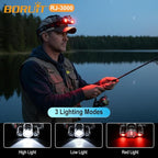 BORUIT RJ-3000 LED Rechargeable Headlamp with Red Light, Super Bright Hunting Head Lamp 3 Modes, Waterproof Head Light for Adult Fishing Camping Headlight Gear