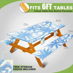Fitted Picnic Table Cover with Bench Covers, Windproof Vinyl Table Cloths Outside Camping Cooking Backyard Furniture Seat Cushion Tablecloth Activities Party Decor Decorations Para Acampar Equipment