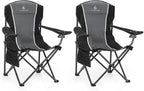 ALPHA CAMP Oversized Camping Folding Chair - Heavy Duty Steel Frame Support 350 LBS, Collapsible Padded Arm With Cup Holder, Quad Lumbar Back, Portable for Outdoor/Indoor