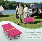 Suteck 32In XXL Folding Camping Cot, 900LBS Heavy Duty Sleeping Cot with Pillow Mattress, 1200D Double-Layer Oxford Portable Cot for Adults with Carry Bag for Home Office Nap Beach Travel