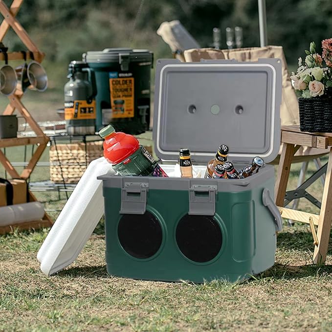 Camp Cooler with Bluetooth Speaker 22 Quart，48 Hours Ice Retention, Portable Handle, Outdoor Camping Cooler for BBQs, Beach, Hiking