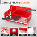 ROVSUN 2-in-1 Portable Camping Stove & Propane Grill with Enamel Griddle & Piezo Igniter, Tabletop Camp Stove with Built-in Handle, Wind Panel & Regulator for Camping, Tailgating, Grilling (Red)