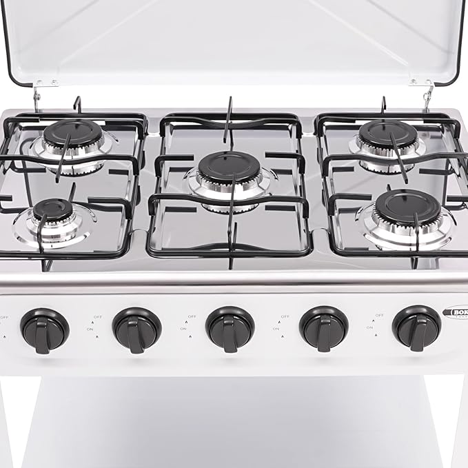 Natural Gas Stove, 12.5KW 5-Burner Camping Stove with 5 Fire Adjustment Knobs and 2 Tiers Storage Rack, Portable Gas Cooktop Outdoor Cooking Tool for Camping Fishing Travel, White