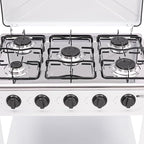 Natural Gas Stove, 12.5KW 5-Burner Camping Stove with 5 Fire Adjustment Knobs and 2 Tiers Storage Rack, Portable Gas Cooktop Outdoor Cooking Tool for Camping Fishing Travel, White