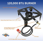 Flame King Heavy Duty 120,000 BTU, 0-20 PSI, Turkey Fryer Single Propane Burner Bayou Cooker, Outdoor Stove for Home Brewing, Maple Syrup Prep, Cajun Cooking