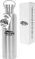 Tactiko Survival 1000ml / 34 oz Insulated Stainless Steel Wide Mouth Water Bottle, Double Wall Insulation - Leakproof, BPA-Free with Cleaning Brush for Camping, Hiking, Outdoor Prep