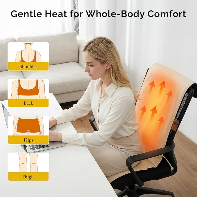 Heated Seat Pad & Cushion, Extra-Long Chair Heating Pad with 10000mAh Battery Pack, Waterproof 3S Fast Heat Seat Warmer for Full Back, Hips & Legs, Ideal for Office Chair, Camping, Fishing & Home