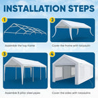 Quictent Upgraded 10x20 ft Heavy Duty Galvanized Carport - Reinforced Outdoor Garage Canopy Tent with Roll-up Ventilated Windows & Sidewalls, Weatherproof Shelter for Car, Boat, RV - White