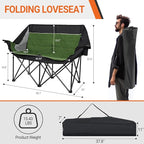 Double Camping Chair for Adults - Heavy Duty 700LB Oversized Padded Camping Loveseat, 2 Person Folding Outdoor Chair with Cup Holders for Lawn, Backyard (Green)