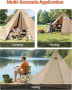 VEVOR Hot Tent, Camping Tipi Hot Tents with Stove Jack, Portable Winter Camping Tents with Snow Skirt, Easy Setup, Waterproof 4 Season Shelter Tents for Fishing Backpacking