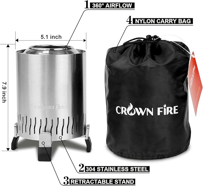 Table Top Fire Pit – Portable Smokeless Tabletop Firepit for Patio, Balcony and Camping – Indoor Fire-Pit, Table-top, Mini Grill, Smores Small Outdoor Fire Bowl Pellets or Wood Fuel (Stainless Steel)