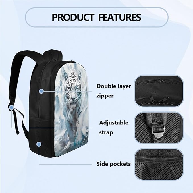 Tiger Backpacks with Lunch Box for Boys Back to School, 5th Grade Boy Backpack 4 PCS Set Lunch Box Large Water Bottle Holder Pencil Case for Kids Back to School