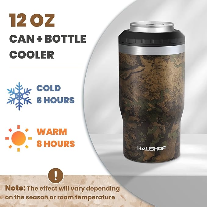 HAUSHOF Can Cooler, 12 oz Slim Can Cooler, 4 in 1 Insulated Beer Can Cooler, Fits for 12 oz Standard Can|12 oz Slim Can|12 oz Beer Bottle, Perfect for Camping, Beach, Picnic