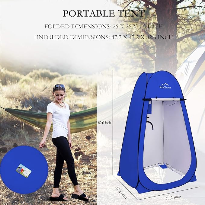 Your Choice 3.9x3.9x6.9FT Pop Up Privacy Tent, Large Portable Camping Changing Room with 2 Storage Pockets & 4 Sandbags, Outdoor Shower & Toilet Shelter for Beach, RV, Camping & Hiking
