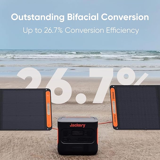 Jackery SolarSaga 200W Portable Solar Panel,IP68 Foldable Bifacial Solar Panels,Compatible with Jackery Explorer Power Station and Solar Generator,for Rooftops Outdoor Camping Off-Grid (Renewed)