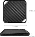 Cast Iron Reversible Grill/Griddle, 10.5-Inch Double Handled Cast Iron Stovetop Grill/Griddle
