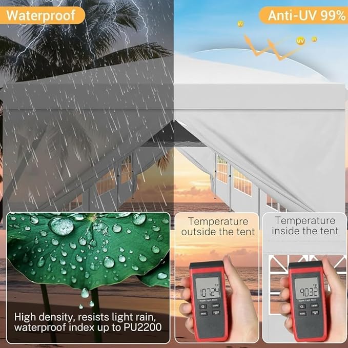 COBIZI 10x30 Pop Up Canopy Tent Commercial Instant Shelter with 8 Sidewalls, Durable Waterproof Portable Gazebo UPF 50+ for Outdoor Party, Wedding, Vendor Events (White)