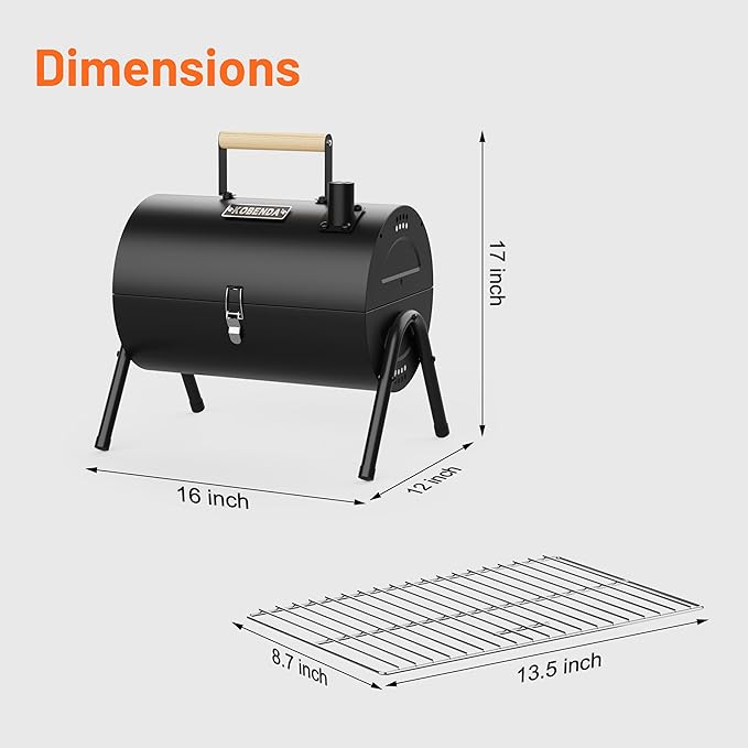 Portable Charcoal Grill with Warming Rack, Wooden Handle, Tabletop BBQ Grill for Outdoor Barbecue Camping Picnic Backyard Patio, Black