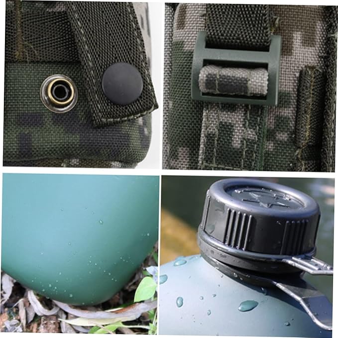 SUPVOX Aluminum Military Canteen Water Bottle for Camping Hiking Survival Outdoor Adventure with Snap Closure Pouch and Hook Design Leak Alloy