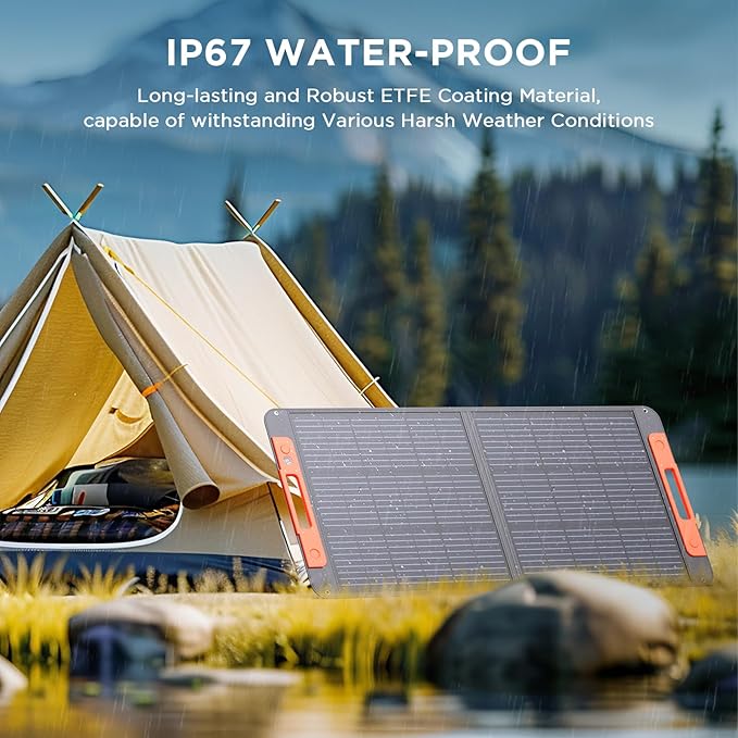 100W Portable Solar Panel with Solar Angle Guide,23.5% Efficiency Foldable Solar Charger for Jackery 300/Ecoflow River/Anker Solix,IP67 Waterproof Offgrid Power for Camping RV Battery Backup