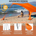Buheco Beach Tent Pop Up Shade 10x10ft Beach Canopy Sun Shelter UPF50+ with 4 Foldable Poles-Portable Carrying Bag-Sand Shovel-Ground Pegs-Windproof Ropes for Outdoor Family Camping-Fishing- Picnic