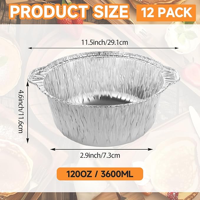 JMIATRY 12 Pack Disposable Aluminum Pot with Lid 120OZ Disposable Pots And Pans Round Aluminum Foil Dutch Oven Liners Disposable Cookware For Camping, Vacation Trip, Picnic, Restaurant (3.8QT)